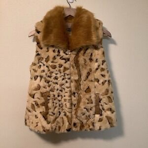 Bacci Womens Leopard Print Faux Fur Vest Zip Up Brown Tan Size Medium RN132767